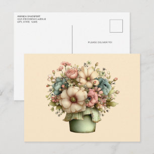 Whimsicala blommor i en kruka Söt Vykort