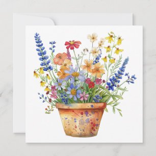 Whimsicala blommor i kruka blomillustration kort