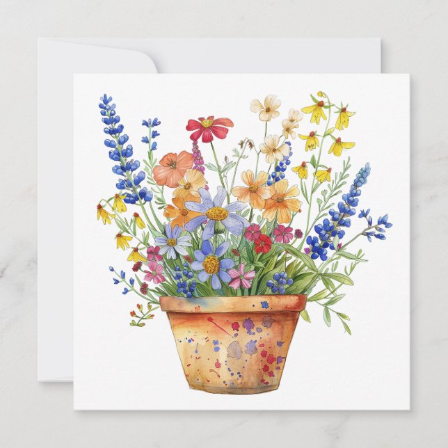 Whimsicala blommor i kruka blomillustration kort (Framsida)