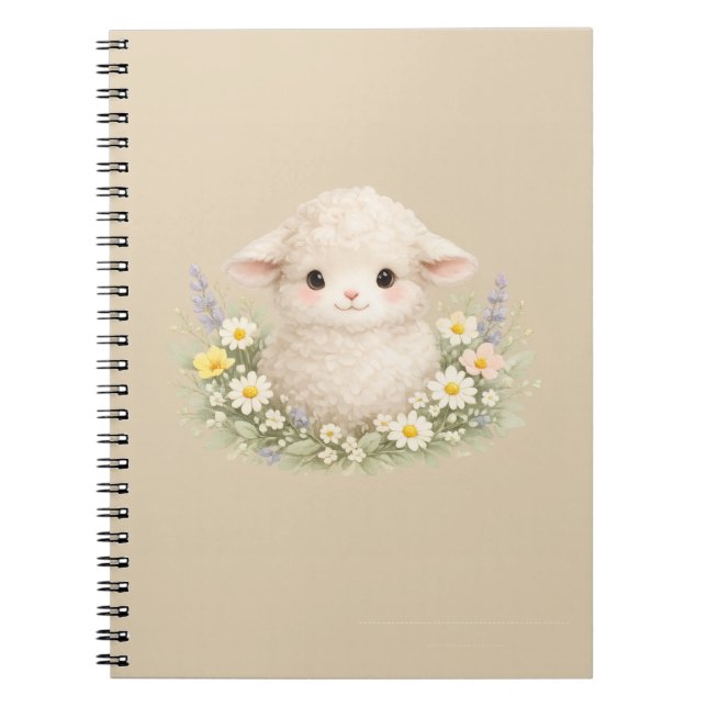 Whimsicala får och vilda blommor för en charmig anteckningsbok (Framsidan)