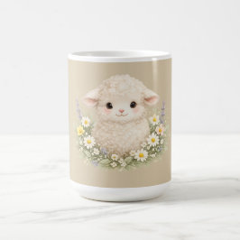 Whimsicala får och vilda blommor för en charmig kaffemugg