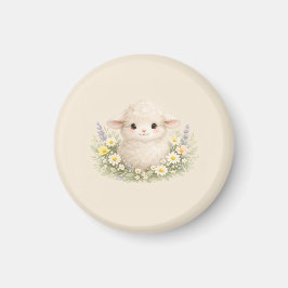 Whimsicala får och vilda blommor för en charmig magnet