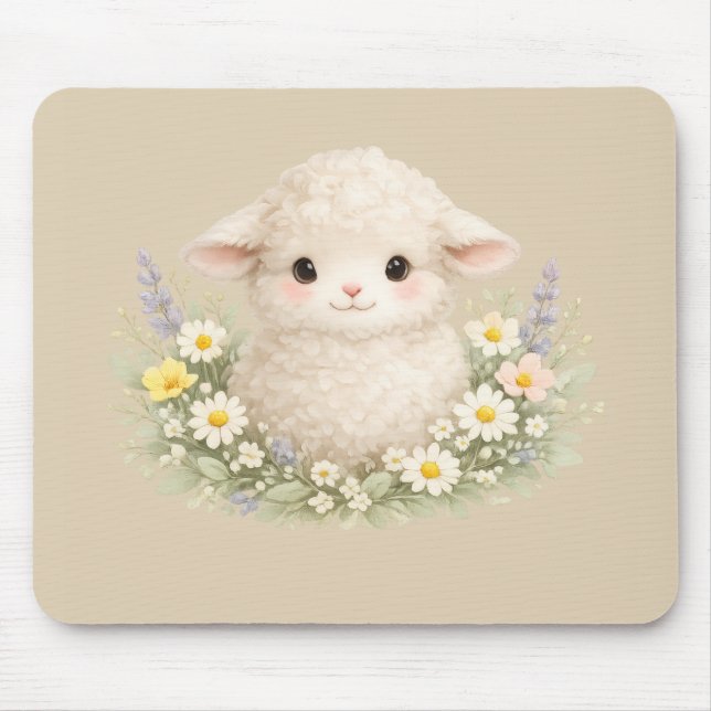 Whimsicala får och vilda blommor för en charmig musmatta (Framsidan)