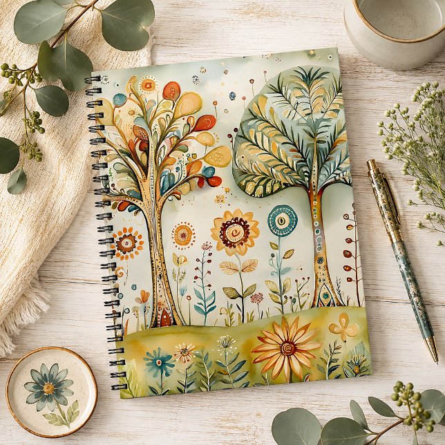 Whimsicala färgglada hippie boho blommor & träd | anteckningsbok (Skapare uppladdad)