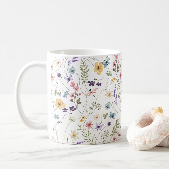 Whimsicala färgglada vildblommor vårmönster kaffemugg (Med munk)