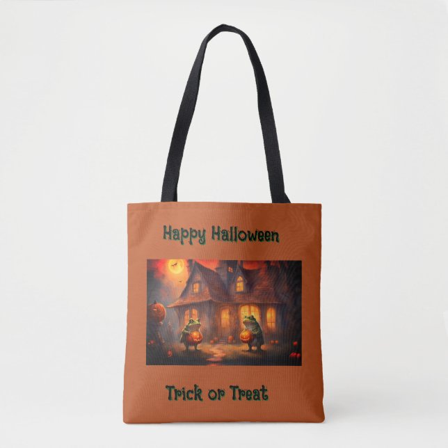 Whimsicala grodor dekorerar för Halloween  Tygkasse (Framsida)
