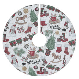 Whimsicala julikoner i rött, grönt och kakao julgransmatta borstad polyester