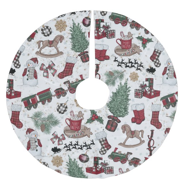Whimsicala julikoner i rött, grönt och kakao julgransmatta borstad polyester (Framsidan)