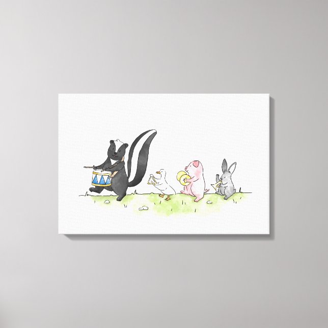Whimsicala marscherande djurorkester   canvastryck (Framsida)