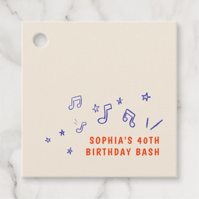 Whimsicala musiknotillustrationer 40-årsdag gåvor etiketter (Framsida)