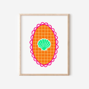 Whimsicala Snigelskal Orange Gingham & Havsgrön Poster