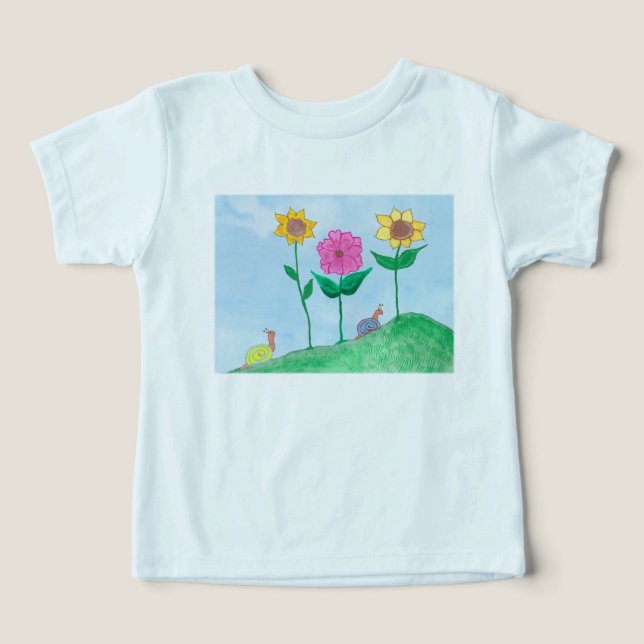 Whimsicala sniglar & färgglada blommor t shirt (Design Framsida)