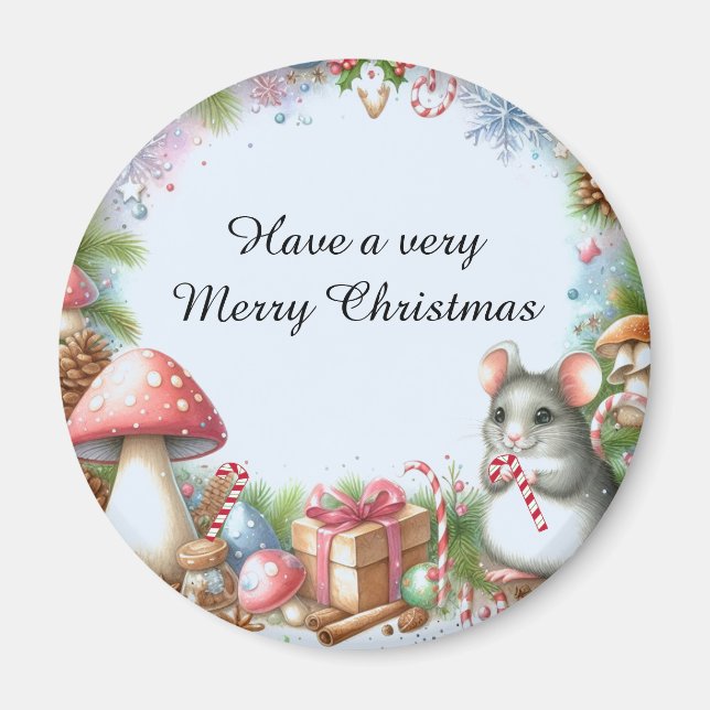 Whimsicala svamp och mus julönskningar magnet (Framsidan)