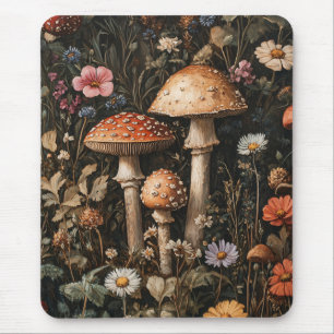 Whimsicala svampar och vilda blommor botanik musmatta