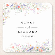 Whimsicala vilda blommor & Blå Fåglar Akvarell