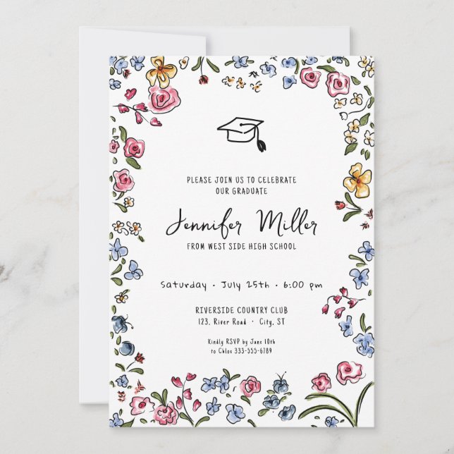 Whimsicalblooms hand plockade Studentfest Photo Julkort (Framsida)