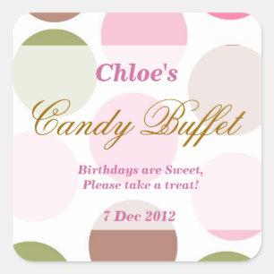 WhimsicalDotty Birthday Candy Buffet Sticker Fyrkantigt Klistermärke
