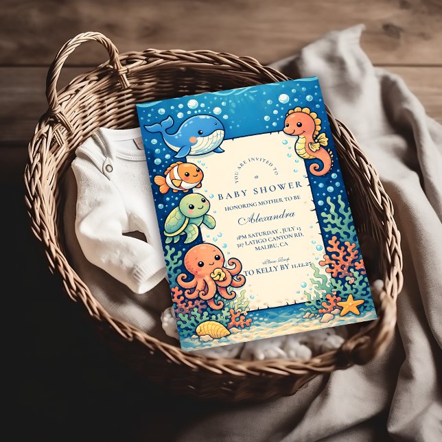 Whimsicaliska Havsvänner Baby Shower Inbjudningar (Skapare uppladdad)