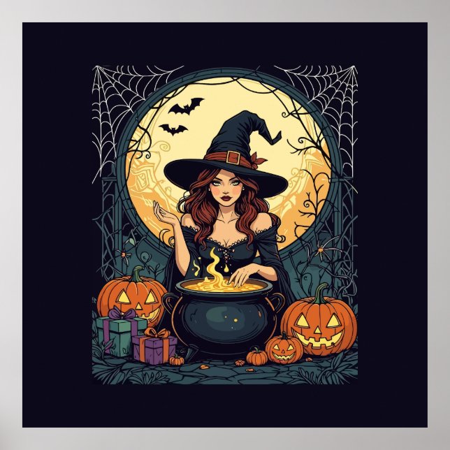 Whimsically Enchanting Witch With Spiders and Jack Poster (Framsidan)
