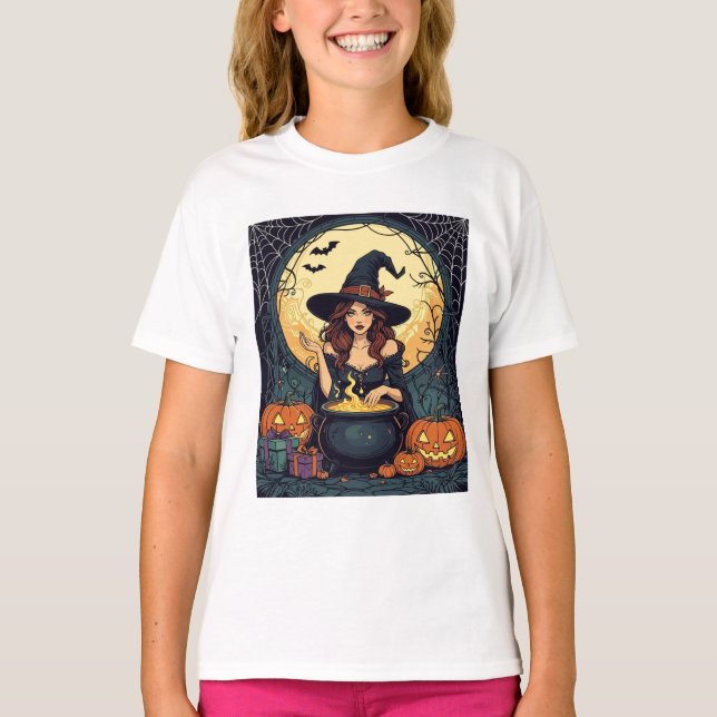 Whimsically Enchanting Witch With Spiders and Jack T Shirt (Framsida)