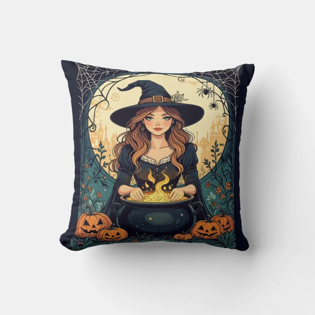 Whimsically Enchanting Witch With Spiders Kudde (Framsida)