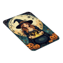 Whimsically Enchanting Witch With Spiders  Magnet