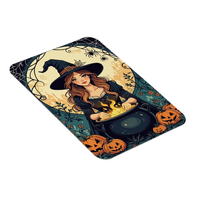 Whimsically Enchanting Witch With Spiders  Magnet (Högersidan)