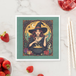 Whimsically Enchanting Witch With Spiders Pappersservett