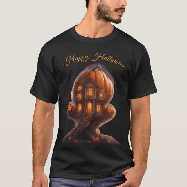 Whimsicalt pumpahus Glad Halloween T Shirt (Framsida)