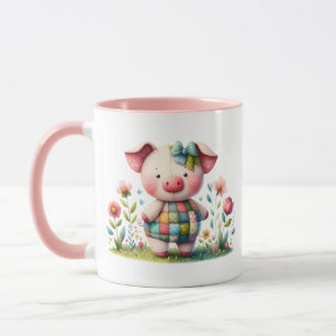 Whimsich Patchwork Gris i Blommigt Garden Mugg