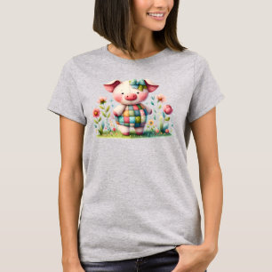 Whimsich Patchwork Gris i Blommigt Garden T Shirt