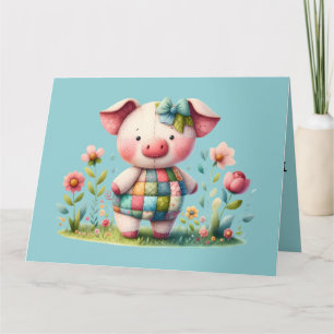 Whimsich Patchwork Gris i Blommigt Garden Tack Kort