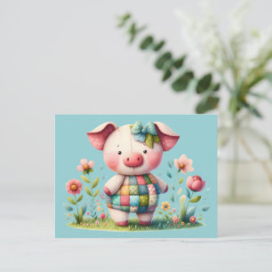 Whimsich Patchwork Gris i Blommigt Garden Vykort