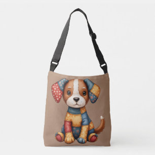 Whimsich Patchwork Puppy Folk Art Cottagecore Axelväska