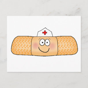 Whimsicla Band Aid Bandage with Nurse Hat Cute Vykort