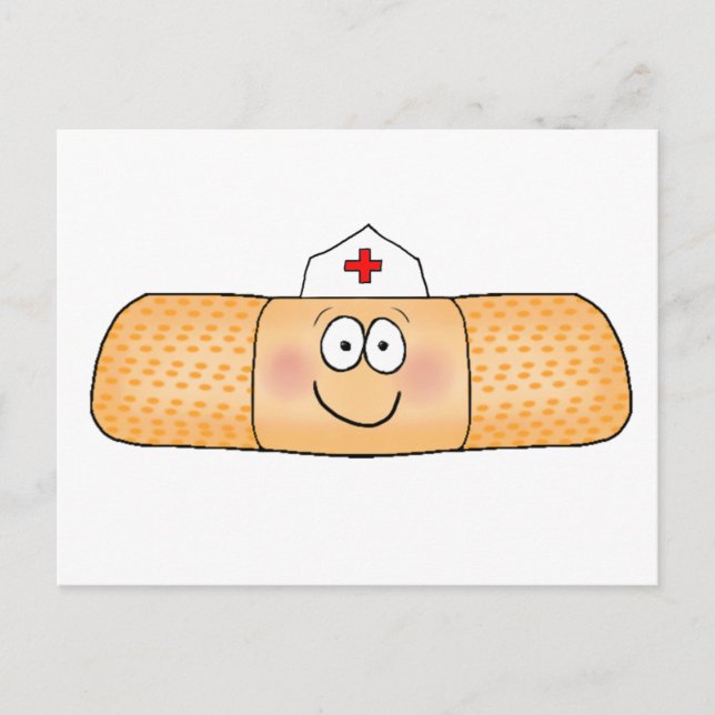 Whimsicla Band Aid Bandage with Nurse Hat Cute Vykort (Framsida)