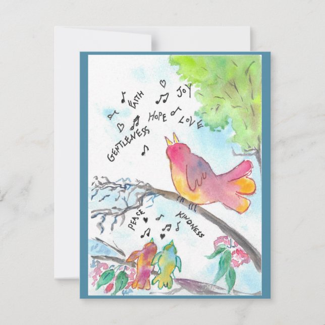 Whimsics Birds Christian Art Flat Notecard Anteckningskort (Framsida)