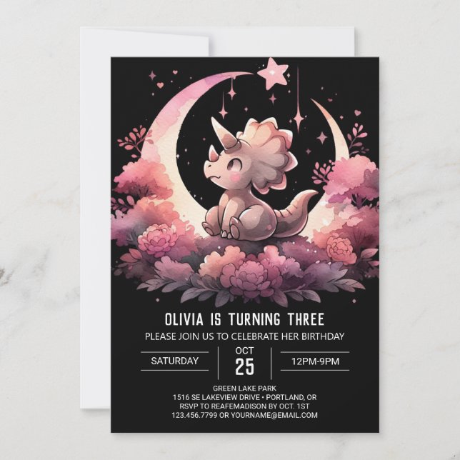 Whimsics Children Triceratops Birthday Inbjudningar (Framsida)