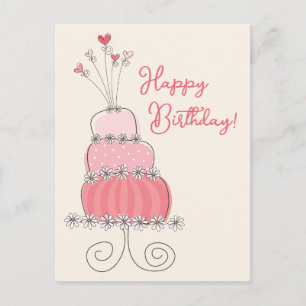 Whimsics Hearts Rosa Birthday Cake Tack Vykort