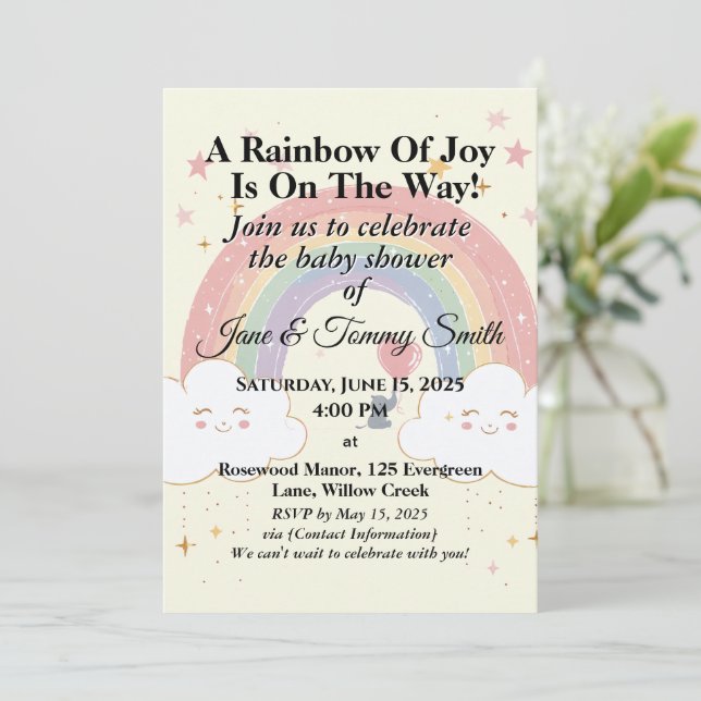 whimsics Rainbow Baby Shower-inbjudningar Inbjudningar (Stående Fram)
