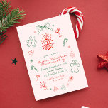 Whimsics Roligt Cookies & Cocktails jul Party Inbjudningar<br><div class="desc">Inbjudan gäster till en liten Fransk jul firande med den här snabba, handskrivna festinbjudan. Med en lekfull blandning av rosa, rött och grönt fångar den charmen från en vintage estetisk med funky doodlar av cocktails, cookies och bows. Perfekt för dem som söker en roligt, ett kreativ och ett unikt inbjudan...</div>