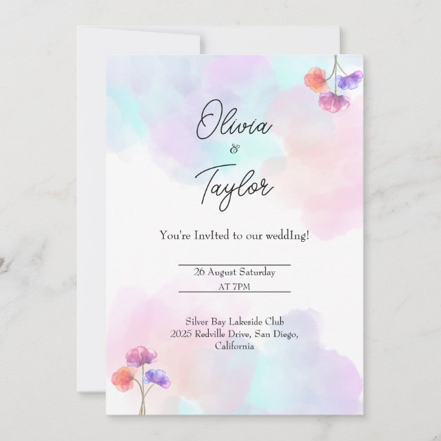 Whimsics Rosa & Blue Wedding Investigations Inbjudningar (Framsida)