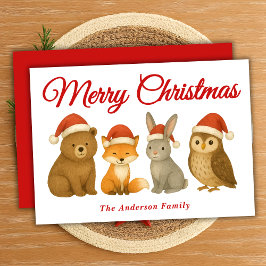 Whimsics Woodland Animals i jultomten Julkort