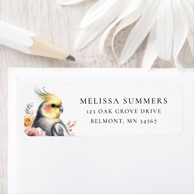 Whimsiel Cockatiel Bird Return Address Label Returadress Etikett (Insitu)