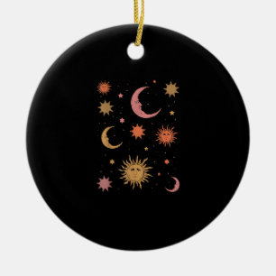 Whimsigoth Aesthetic Vintage Halva Måne Sol Julgransprydnad Keramik