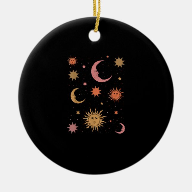 Whimsigoth Aesthetic Vintage Halva Måne Sol Julgransprydnad Keramik (Framsidan)