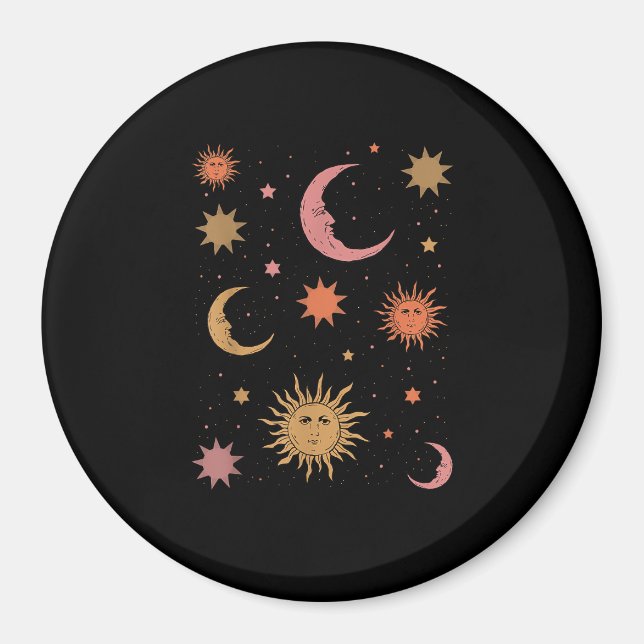 Whimsigoth Aesthetic Vintage Halva Måne Sol Magnet (Framsidan)