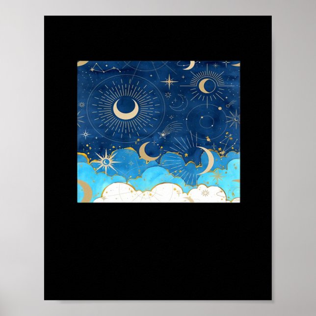Whimsigoth Clouds Sol Måne Witchy Classic Poster (Framsidan)