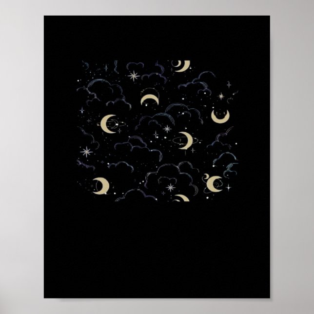 Whimsigoth Clouds Sol Måne Witchy Poster (Framsidan)