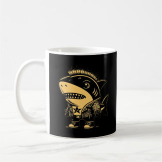 Whimsigoth Cyborg Shark Vintage Art Design Kaffemugg